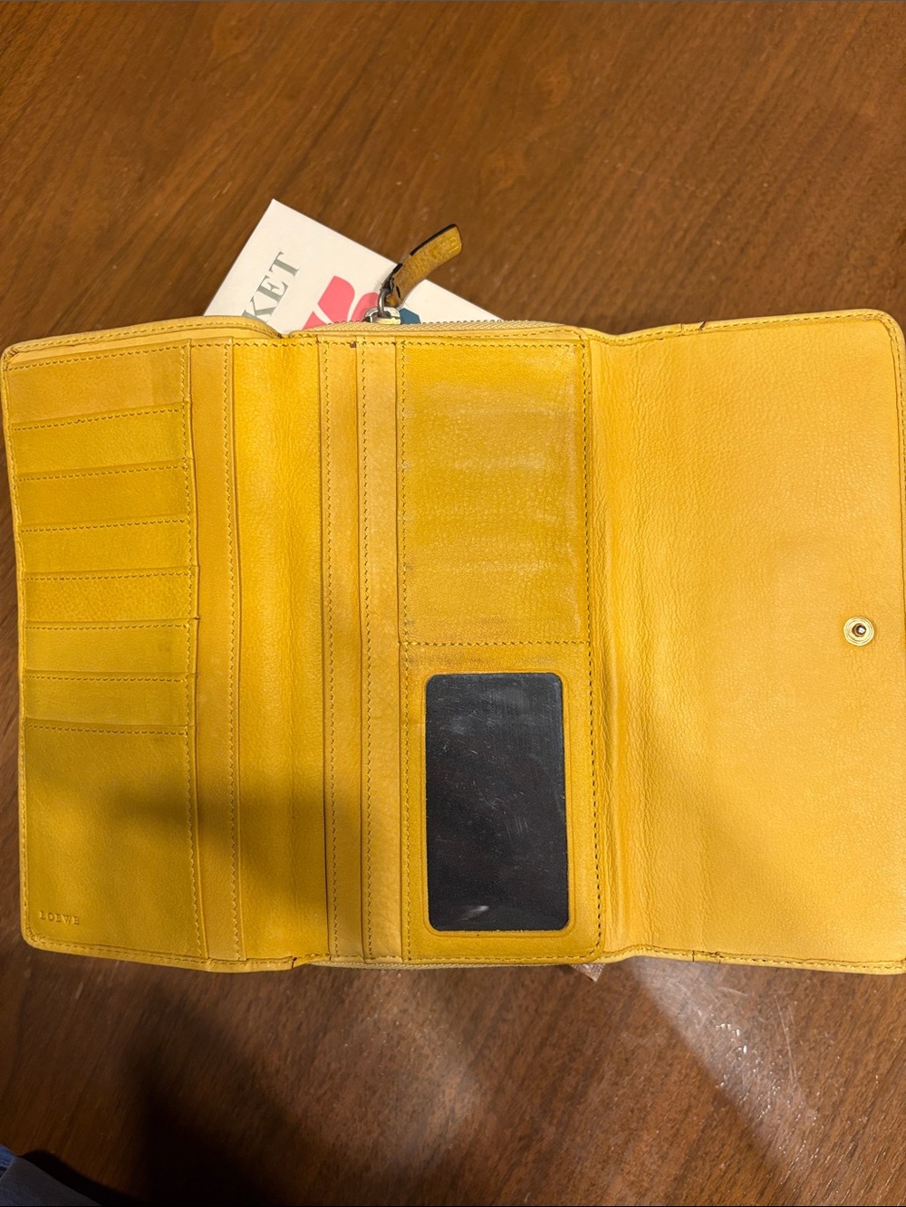 Loewe Mustard Yellow Leather Wallet with Embossed Logo - Picture 9 of 10